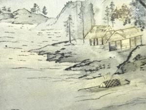アンティーク　海辺風景模様男物長襦袢